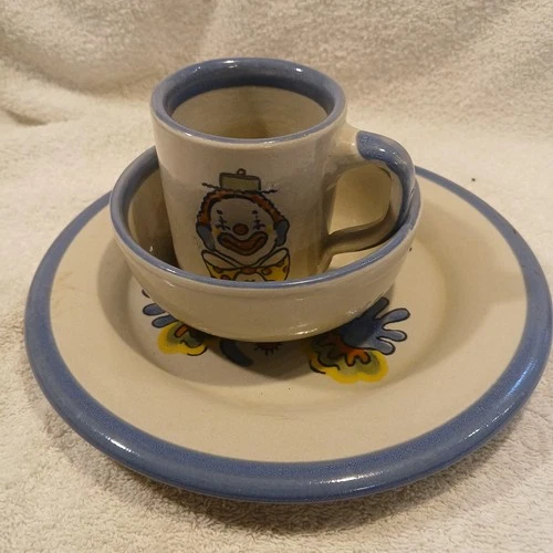 VIntage Louisville Stoneware 3 pc Childs Set Mug Plate Bowl Clown Kentucky