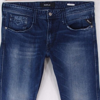 Herrens Replay M914 ANBASS Slim Tapered Elasthan Blau Jeans W34 L32