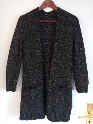 Strickjacke Damen, schwarz mit Gold- und Silberfäden von Massimo Dutti, Größe S 