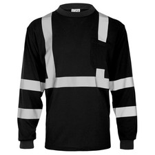 Long Sleeve Safety Shirt for Work, Construction Hi-Vis Reflective Wear BLACK