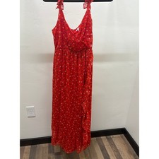 Madewell Red Floral Ruffle Maxi Dress Gold Metallic Stripe Size 4 Small