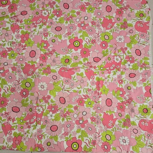 Vintage Wabasso Bettlaken Rosa Grün Blumen Top Flaches Laken Twin Baumwolle Bettwäsche - Bild 3 von 8