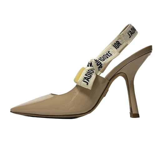 Auth DIOR/ChristianDior Beige crème noir cuir verni fibre chimique