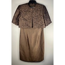 Jessica Howard Petite Brown Beaded Floral Bolero Jacket Dress Set Size 6P