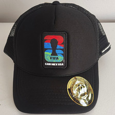 FIFA World Cup 2026 CAN MEX USA Black Trucker Hat Snapback Mesh NWT