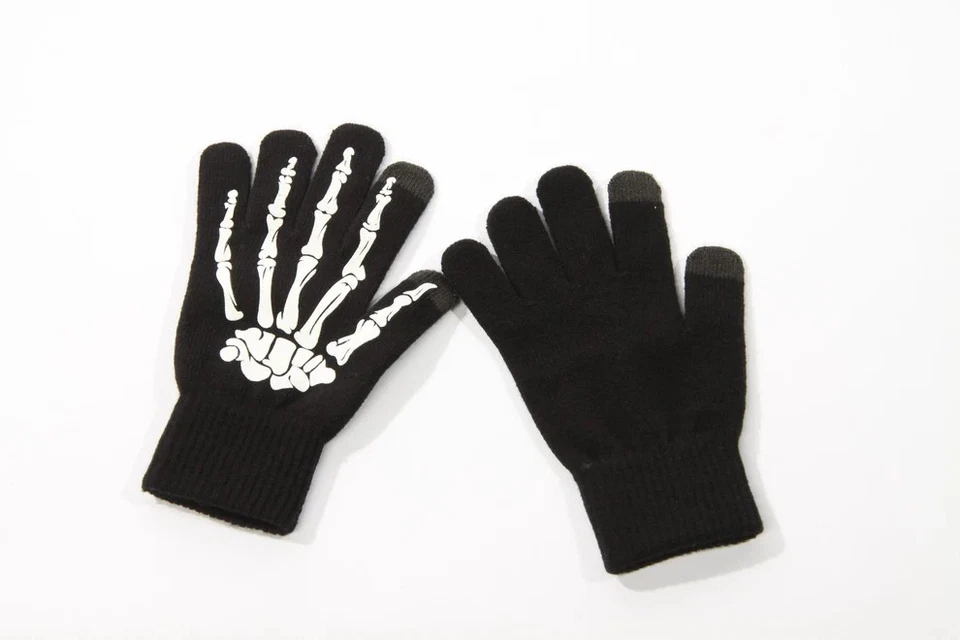 Touchscreen-Handschuhe in Schwarz mit Skeletthand Glow in the Dark Halloween - Bild 4 von 4