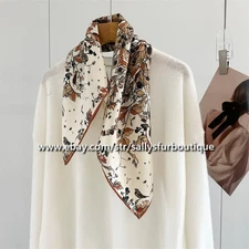 Sallys 70% Cashmere & 30% Silk Collar Flowers Print Double Face Neck Scarf 26"