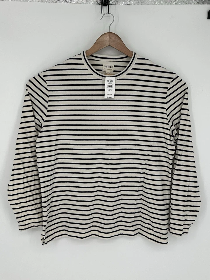 NUEVA Camiseta Todd Snyder Para Hombres Talla L Manga Larga Rayas Azul Marino Blanco Rayas U4 Foto 2 de 4