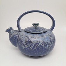 Vintage Iris Minc Blue Stoneware Teapot 1989 Studio Art Pottery Handmade Signed