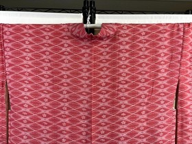 Vintage Japanese Haori Kimono Jacket Coral Pink Lattice Diamond Floral