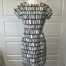 J. Crew Black White Tribal Graphic Print Cap Sleeve Linen Sheath Dress Size 4