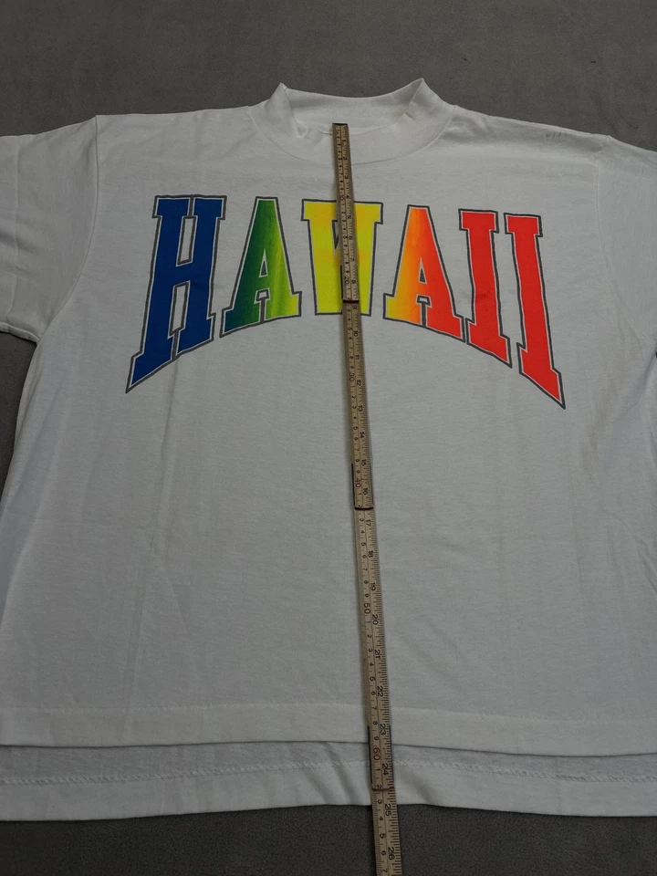 复古夏威夷衬衫男式特大号模拟领彩虹图案 90 年代美国制造 T 恤 — 第 2/4 张图片