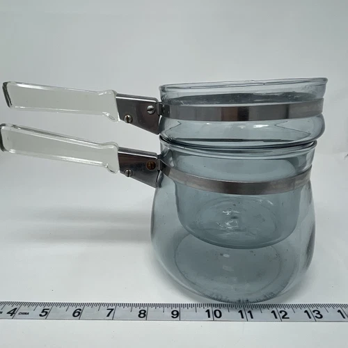 Vintage Pyrex BLUE Flameware 1 qt Double Boiler 6762 U 6762 L Upper + Lower Pot