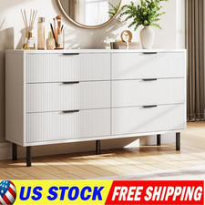 ✨Modern Fluted Dresser,6 Drawers Wide Wooden Chest with Gold Metal Handles & Leg