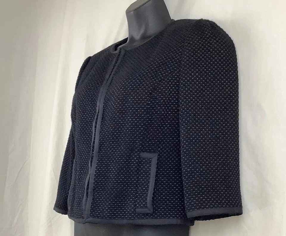 Blazer MOSSIMO Tweed CROPPED NEGRO MANGA 3/4 TALLA GRANDE CIERRE DE GANCHO Y OJO Foto 2 de 4