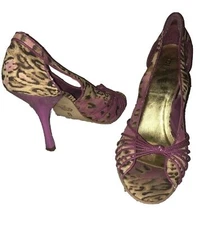 Gorgeous BAKERS 'Lucinda’ Dress Slide Sandal Heels~Lilac Cheetah Open Toe~8.5 B
