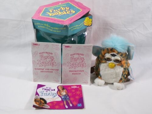 Tiger 1999 Furby Babies Orange Blue Animal Print Leopard Cheetah Tested Hasbro
