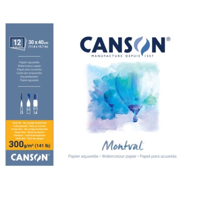 (1,08 /Blatt) Montval Aquarellblock 300g/m² 30 x 40 cm Canson 200006545 12 Blatt
