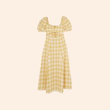 NWT $278 Reformation Pompano Linen Dress Dandelion Check Yellow Gingham Midi 4