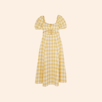 NWT $278 Reformation Pompano Linen Dress Dandelion Check Yellow Gingham  Midi 4 | eBay