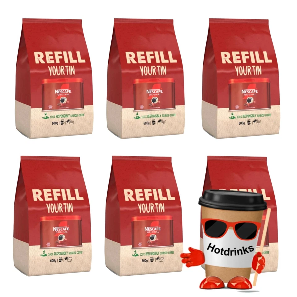 6 x 600g Bags of Nescafe Original 'Refill Your Tin' Coffee Granules **BB 2027**
