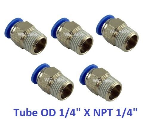 5 Pieces Male Straight Connector Tube OD 1/4" X NPT 1/4" Push In Air Fitting  - Afbeelding 1 van 3