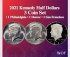 2021 P & D & S KENNEDY HALF DOLLAR 3 COIN SET NEW BU + PROOF ULTRA HEAVY CAMEO