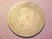 NICE 1853 Dix Centimes Napoleon III Bronze Coin Well Worn G258