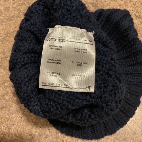 Smartwool Lodge Blended Merino Wool Winter Pom Pom Hat Cable Knit Blue Beanie - Picture 3 of 4