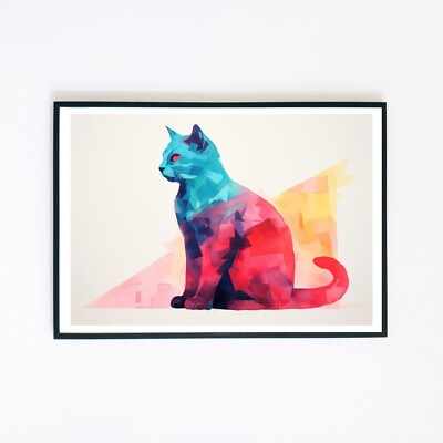 Abstraktes Katzengemälde klassische Illustration A5 Wohndeko Retro Wandkunstdruck 