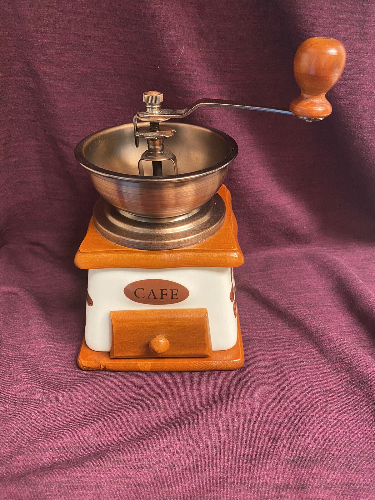 VINTAGE COFFEE /CAFE PORCELAIN WOODEN BOX Coffee Grinder. Coffee Bean
