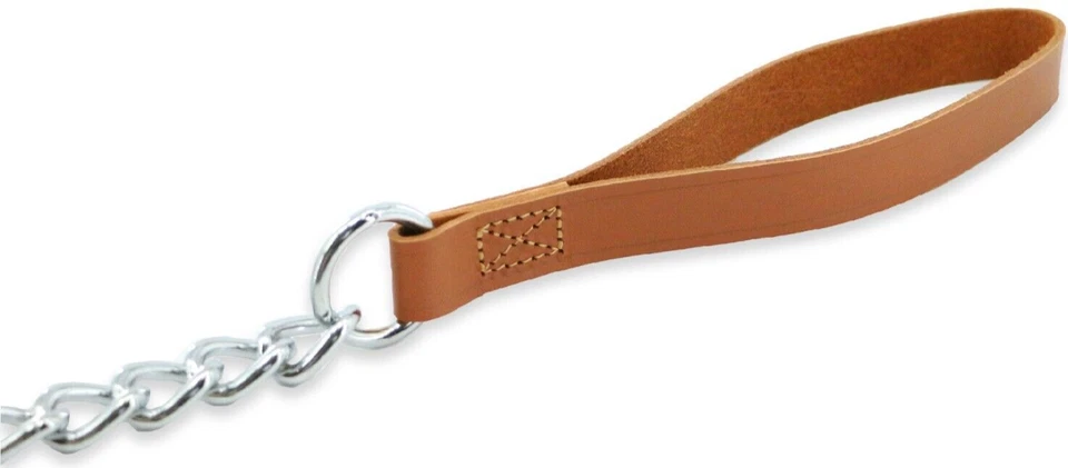 Chain Dog Lead - Brown Tan Leather. Extra Heavy - 80cm (75KG). - Image 2 of 4