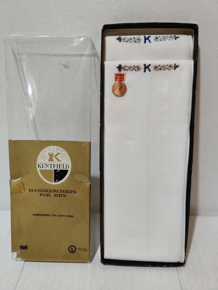 Vintage 2 Kentfield Handkerchiefs for Men Reversible Embroidered Original Box - Image 4 of 4