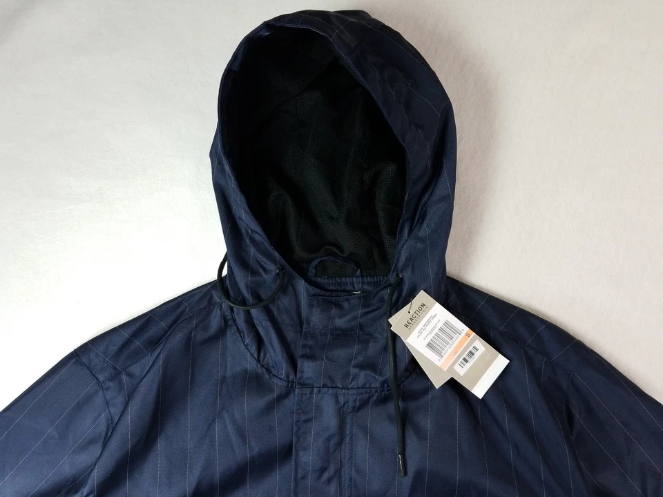 Kenneth Cole Reaction Pin Rayas Cremallera Snap Impermeable Abrigo Azul Marino Pequeño Foto 4 de 4