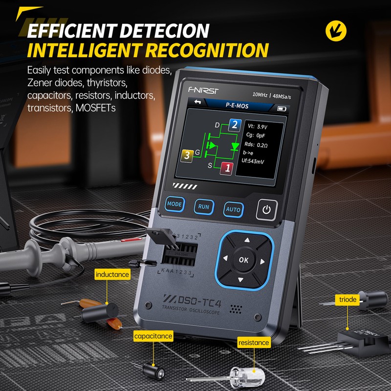 FNIRSI DSO-TC4 3-in-1 10MHz Oscilloscope Signal Generator Transistor Detection
