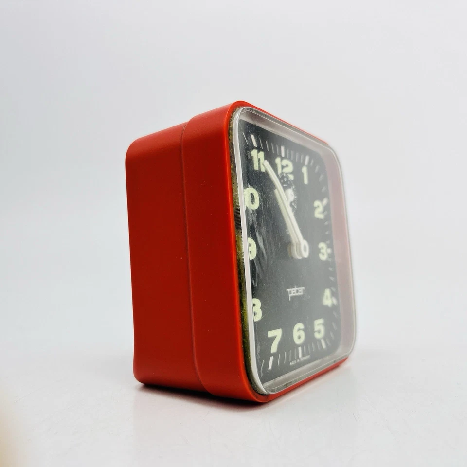 Peter Wecker Tischuhr alarm clock rot mechanisch Space Age Design Vintage - Bild 3 von 4