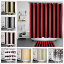 Black White Stripe Love Heart Valentines Shower Curtain Set for Bathroom Decor