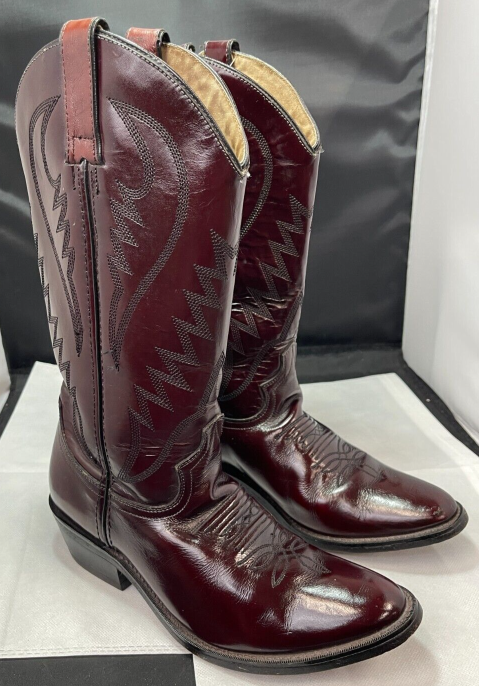Men’s Sedona Western Style Burgundy Leather Cowboy Boots Size 7.5
