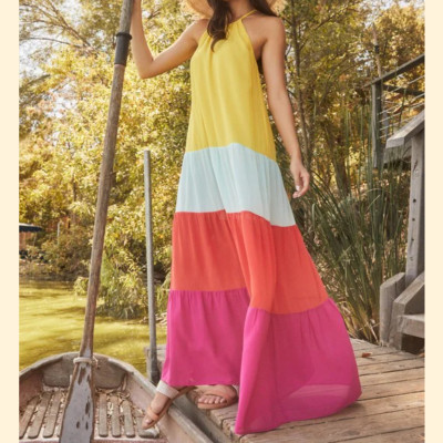 SUGARLIPS Rainbow Ray Maxi Dress NWT