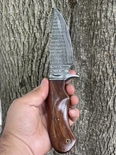 Forged Damascus Steel Fixed Blade Hunting Survival Skinning Knife Wood Handle