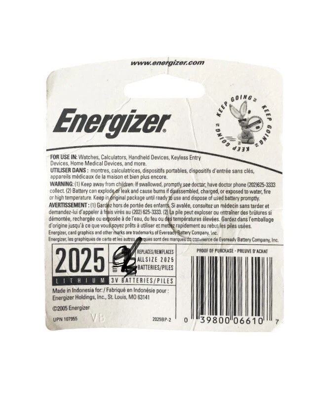 Energizer CR2025 3V Button Cell - 1 Count - Image 2 of 2