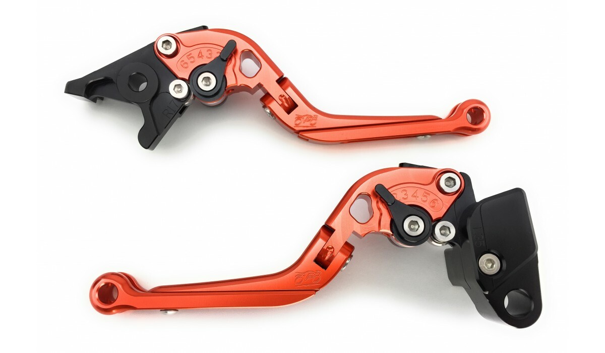 Leviers de commande repliables orange pour ajuster le guidon de Moto Guzzi Jackal