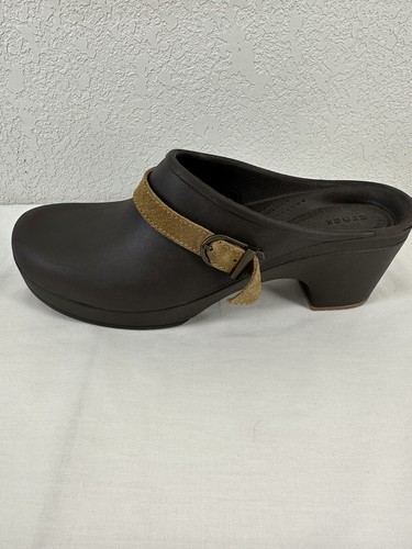 Crocs Sarah Buckle Brown High Heel Mules Slip On Clogs 203631 Women's Size 9 - Picture 9 of 12