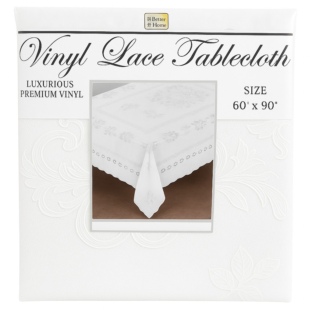 Vinyl Crochet Lace Tablecloth 60x90 White Durable Wipeable D
