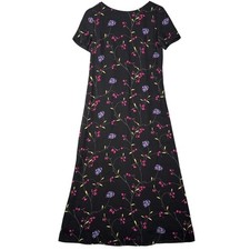 Talbots Vintage Black Floral Rayon Maxi Dress Short Sleeve 6 P USA Made Cottage