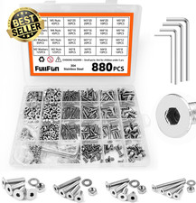 Fullfun 880PCS M2-M5 Hex Socket Screws, Nuts & 4PCS Allen Wrenches, Stainless St