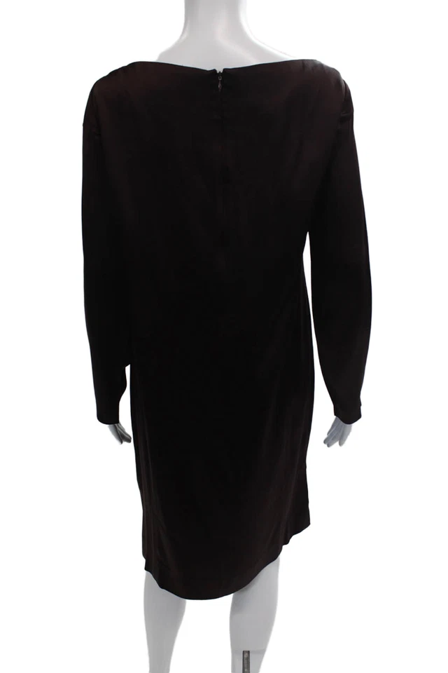 Vestido Emanuel Emanuel Ungaro Mujer Manga Larga Cuello Barco Satinado Marrón Talla 8 Foto 3 de 4