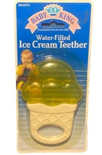 VINTAGE Baby King Water Filled Teether Toy - Yellow Ice Cream Cone, 90s 1995 NOS