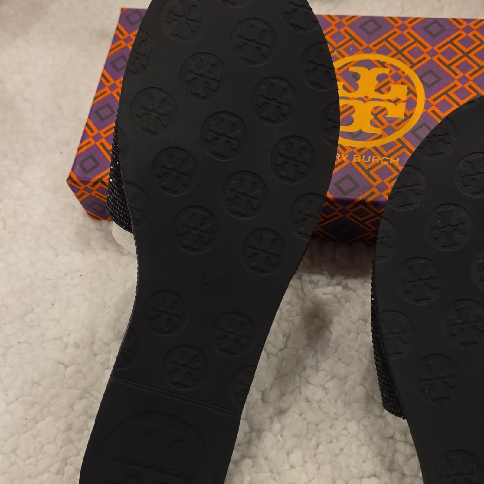 Tory Burch Black Gold Rhinestone Logo Slide Sandals Women's Slip On Casual thumbnail 6