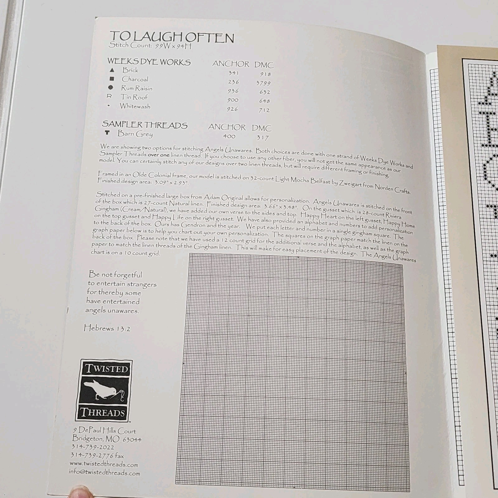 Angels Unawares Twisted Threads Thread Pattern Chart Only Cross Stitch